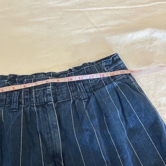 J Crew wide pin stripe paper bag baggy jean denim gathered waist zipper closure - Picture 9 of 12